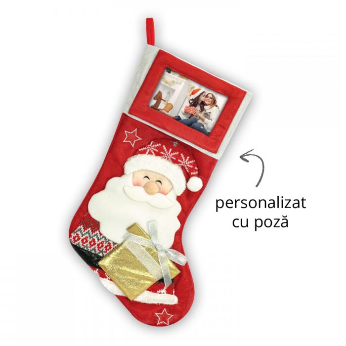 Ciorap decorativ cu Moş Crăciun şi fotografie personalizată