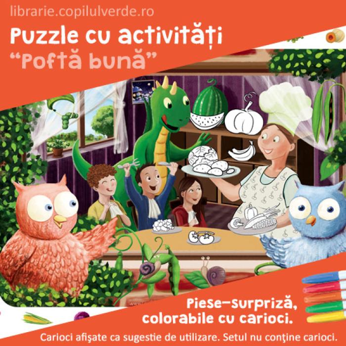 Puzzle Buha, Owliver şi Fintifliuşcă, cu activităţi (fructe şi legume)