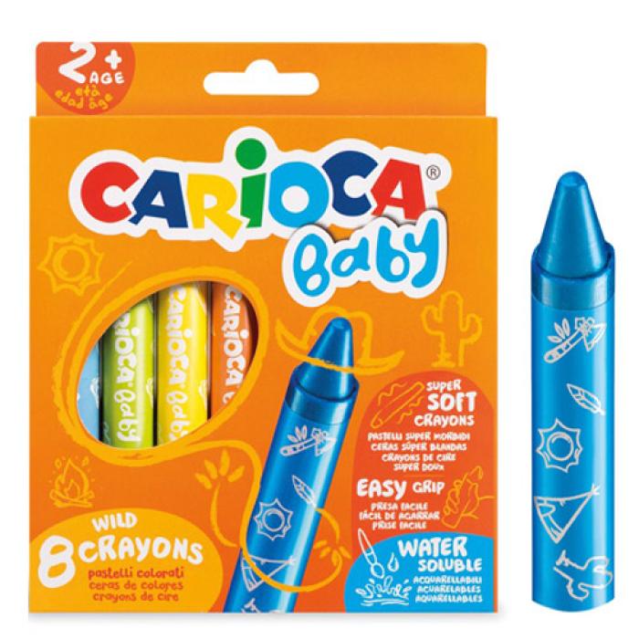 Carioca Baby - set 8 creioane cerate Wild, 2 ani+, culori lavabile
